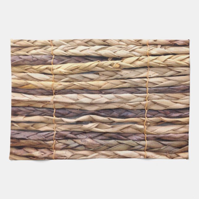 tropical island style beach rustic woven wicker tea towel (Horizontal)