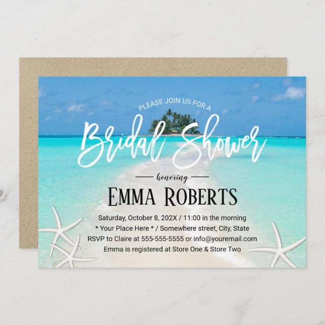 Tropical Island Summer Beach Bridal Shower Invitation (Front/Back)