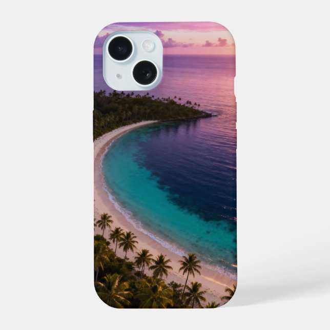 Tropical Island Sunset Landscape iPhone 15 Case (Back)