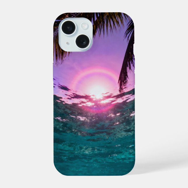 Tropical Island Sunset Landscape iPhone 15 Case (Back)