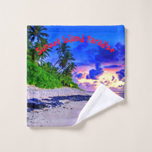 Tropical Island Sunset Paradise Wash Cloth