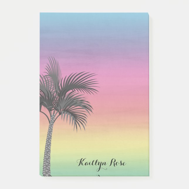 Tropical Island Sunset | Personalised Palm Tree Post-it Notes (Front)