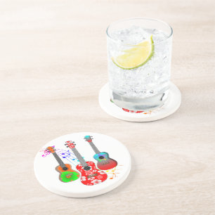 Tropical Island Ukulele Player Music Coaster