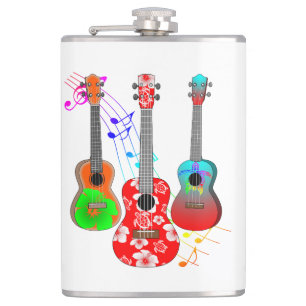 Tropical Island Ukulele Player Music Hip Flask