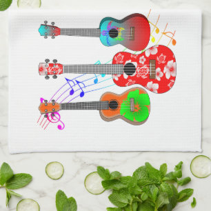 Tropical Island Ukulele Player Music Tea Towel