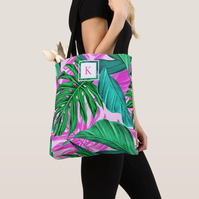 Tropical Island Vibes Monogram Tote Bag (Close Up)
