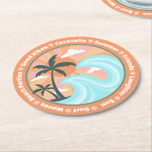Tropical Island Vibes Motif Round Paper Coaster