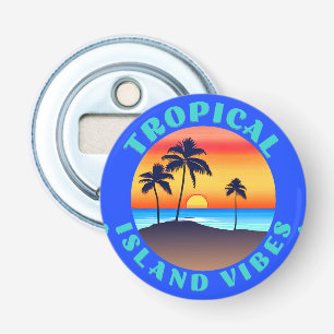 Tropical Island Vibes, Sunset with Palm Trees Bottle Opener