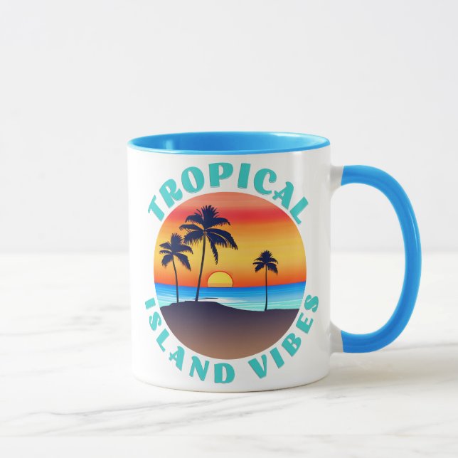 Tropical Island Vibes, Sunset with Palm Trees  Mug (Right)