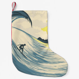Tropical island, wave, surfer sunset. small christmas stocking