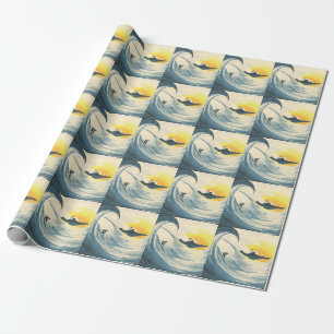 Tropical island, wave, surfer sunset. wrapping paper