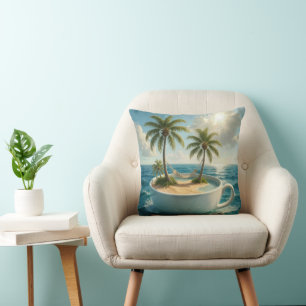 Tropical Island With Hammock in a Teacup Cushion