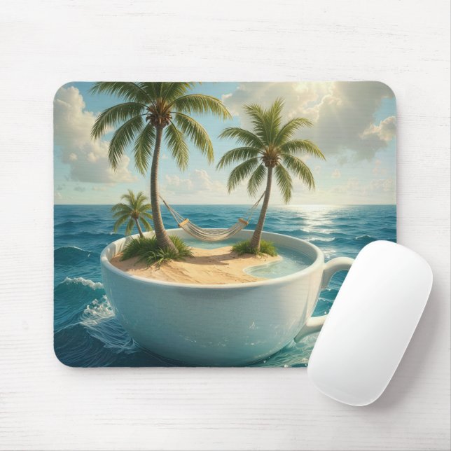 Tropical Island With Hammock in a Teacup Mouse Pad (With Mouse)