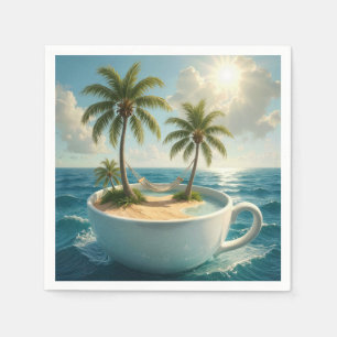 Tropical Island With Hammock in a Teacup Napkin