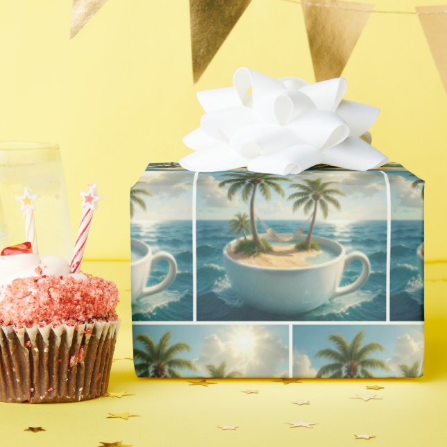 Tropical Island With Hammock in a Teacup Wrapping Paper (Birthday Party)