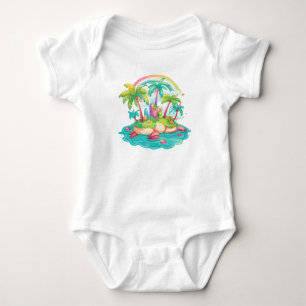 Tropical Island with Palm Trees and Rainbow Baby Bodysuit