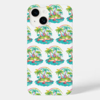 Tropical Island with Palm Trees and Rainbow