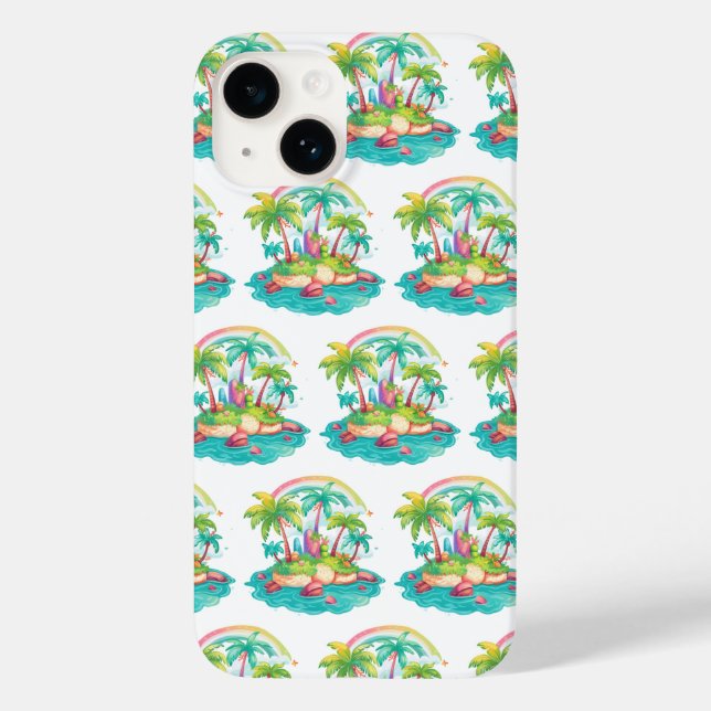 Tropical Island with Palm Trees and Rainbow Case-Mate iPhone Case (Back)