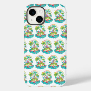 Tropical Island with Palm Trees and Rainbow iPhone 14 Case