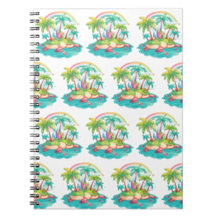 Tropical Island with Palm Trees and Rainbow Notebook