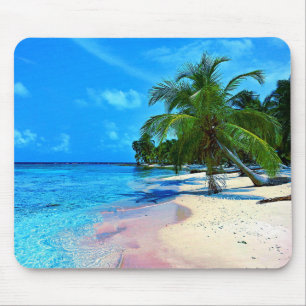 Tropical Island With Palm Trees And Sandy Beach Mouse Pad