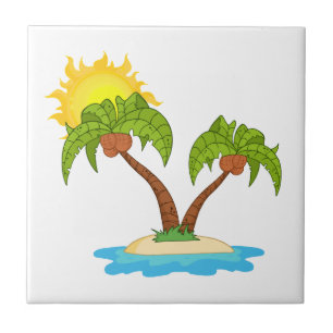 Tropical Island with Two Palm Trees Ceramic Tile
