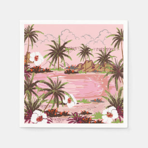 Tropical Isle Palms Plants and Pink Sea Napkin