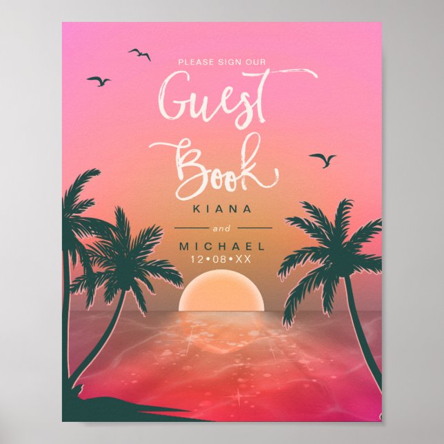 Tropical Isle Sunrise Guest Book Pink ID581 (Front)