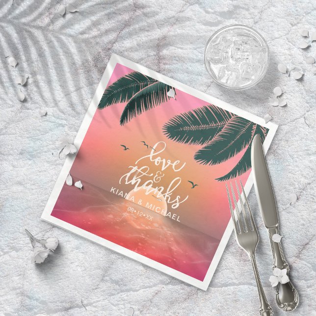 Tropical Isle Sunrise Love and Thanks Pink ID581 Napkin (Creator Uploaded)