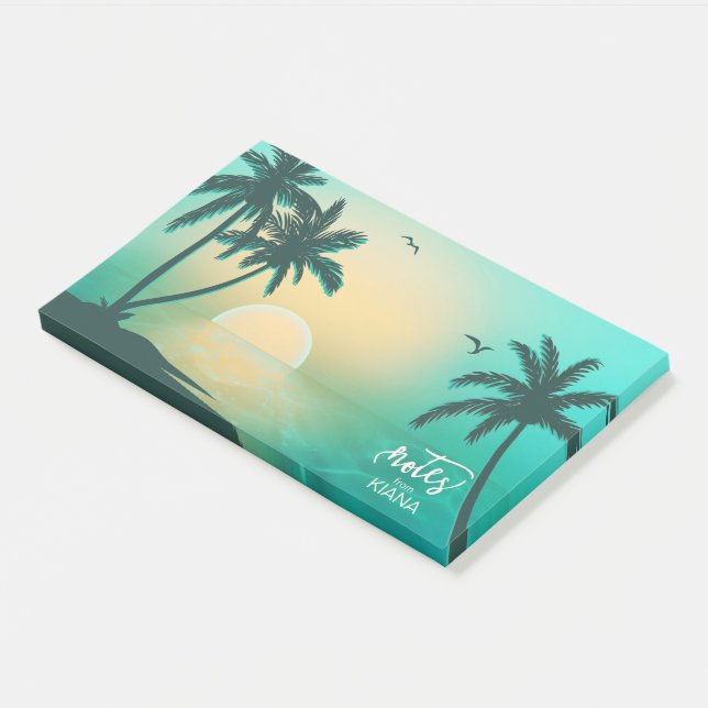 Tropical Isle Sunrise Teal ID581 Post-it Notes (Angled)