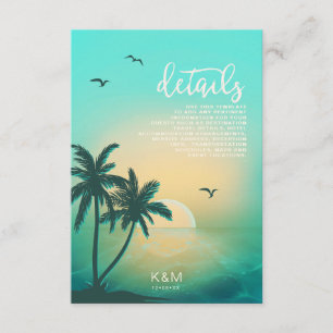Tropical Isle Sunrise Wedding Details Teal ID581 Enclosure Card