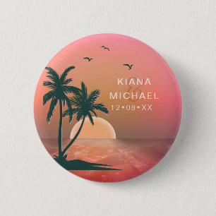 Tropical Isle Sunrise Wedding Pink ID581 6 Cm Round Badge