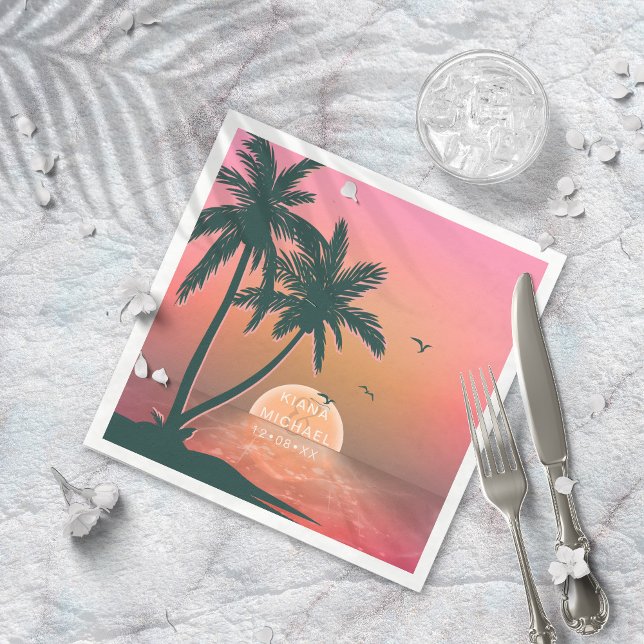 Tropical Isle Sunrise Wedding Pink ID581 Napkin (Creator Uploaded)