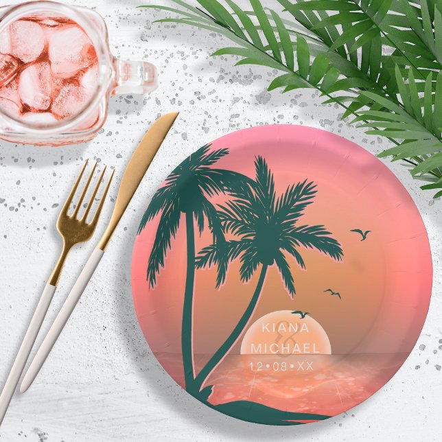 Tropical Isle Sunrise Wedding Pink ID581 Paper Plate (Creator Uploaded)