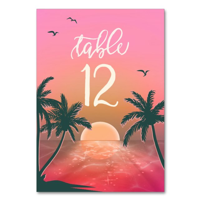 Tropical Isle Sunrise Wedding Pink ID581 Table Number (Front)