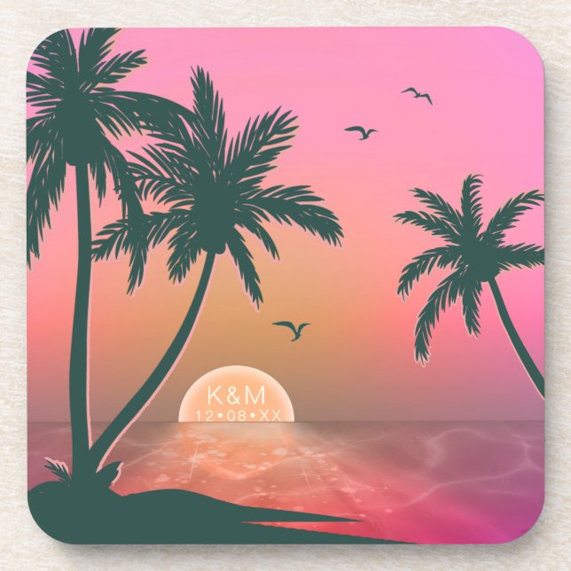 Tropical Isle Sunrise Wedding PinkID581 Coaster (Front)