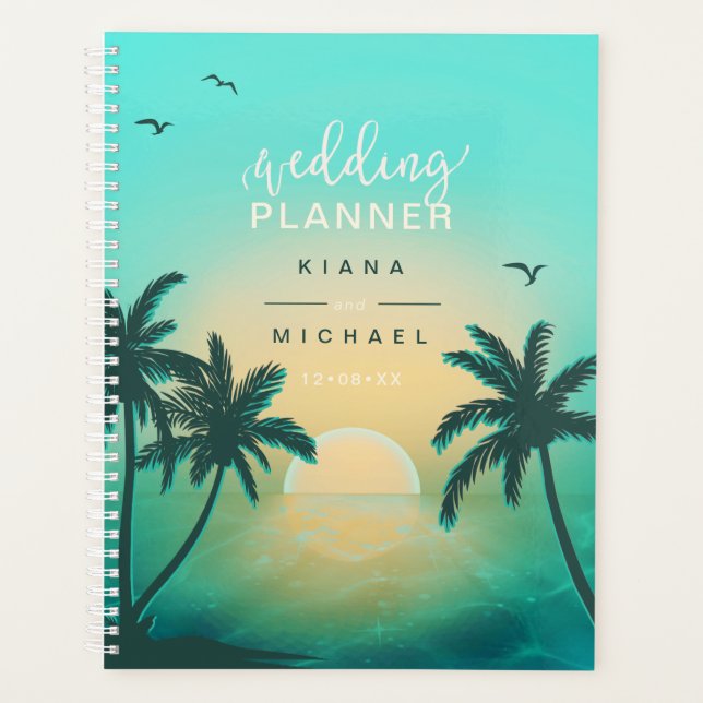 Tropical Isle Sunrise Wedding Plans Teal L2 ID581 Planner (Front)