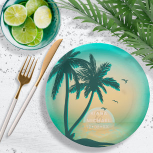 Tropical Isle Sunrise Wedding Teal ID581 Paper Plate
