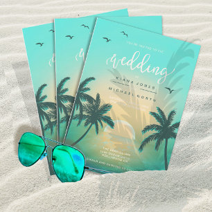 Tropical Isle Sunrise Wedding Teal L2 ID581 Invitation