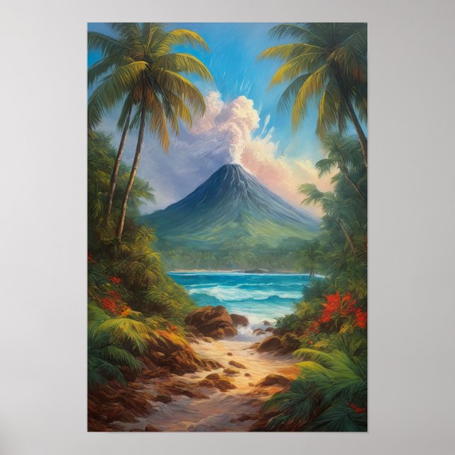 Tropical Isle with Slumbering Volcano Poster (Front)