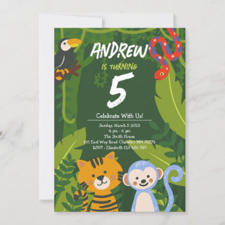 Tropical Jungle Animal Birthday Invitation