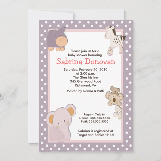Tropical Jungle Animals 5x7 Baby Shower Invitation (Front)