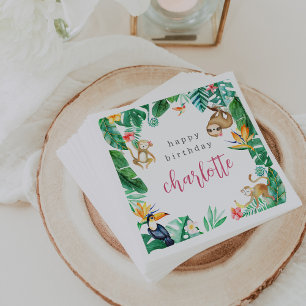 Tropical Jungle Animals Kids Birthday Party Napkin