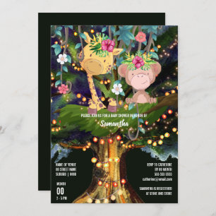 Tropical jungle animals night lights giraffe ape invitation