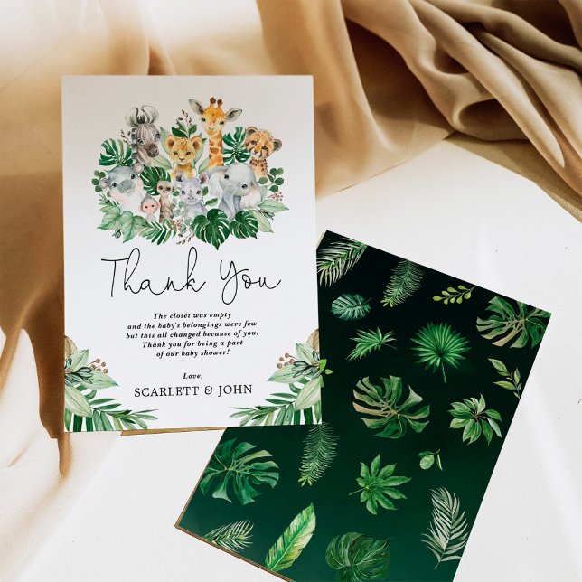 Tropical Jungle Animals Safari Party Baby Shower Thank You Card (Creator Uploaded)
