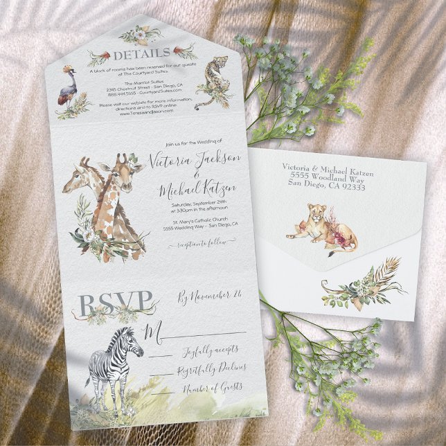 Tropical Jungle Animals Wedding All In One Invitation (Creator Uploaded)
