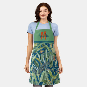 Tropical Jungle Banana Tree Strelitzia Monogram Apron