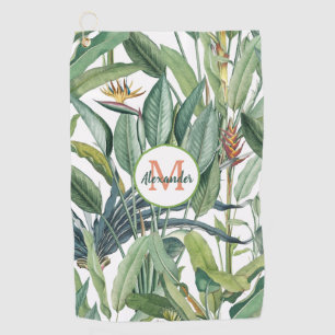 Tropical Jungle Banana Tree Strelitzia Monogram Golf Towel