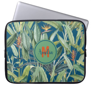 Tropical Jungle Banana Tree Strelitzia Monogram Laptop Sleeve