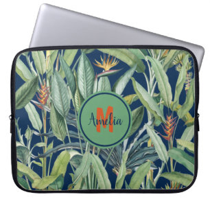 Tropical Jungle Banana Tree Strelitzia Monogram Laptop Sleeve
